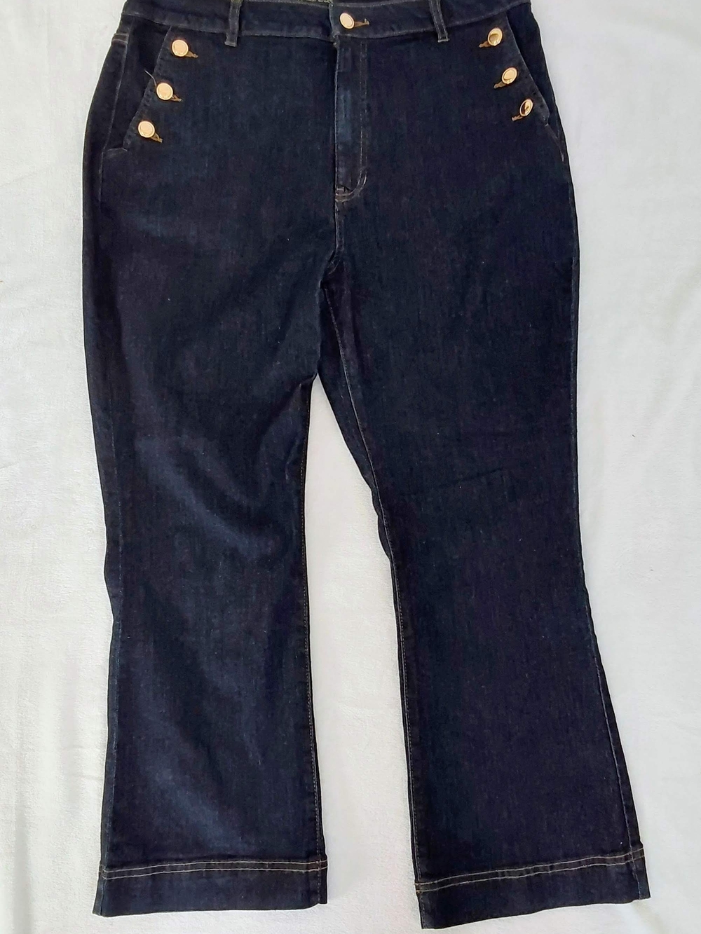 Rachel Zoe Dark Blue Ankle Crop Jeans with Gold Buttons